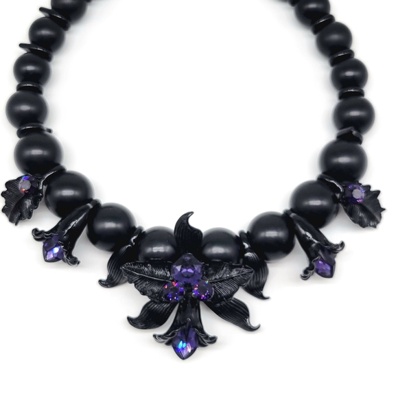 Givenchy Jewelry - Givenchy Amethyst Swarovski Crystal Dark Black Orchid Statement Necklace